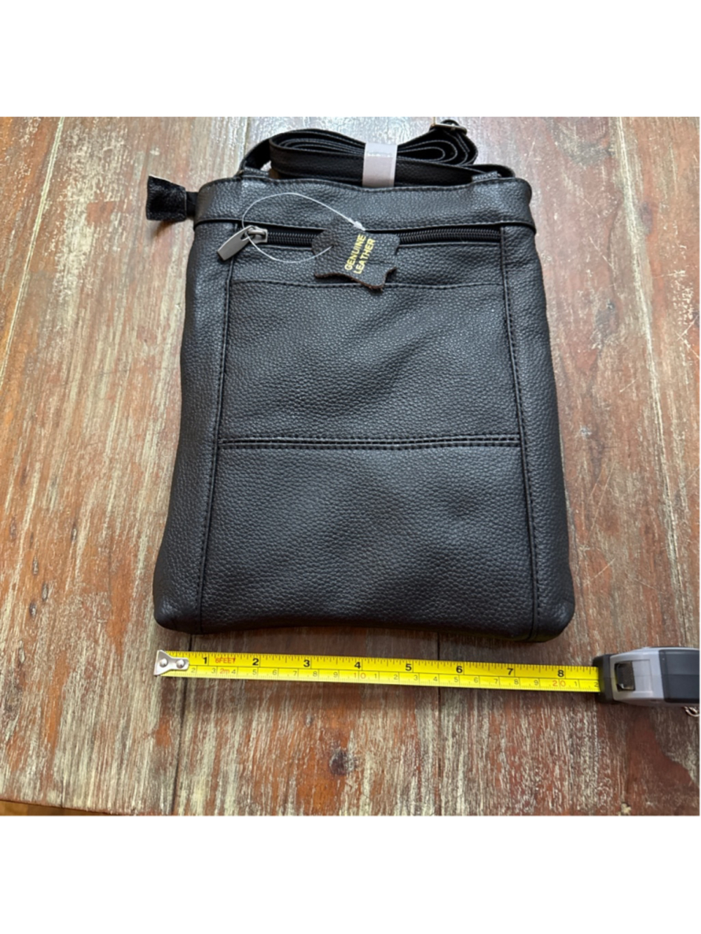 Genuine Leather Crossbody Bag Black Pebble Leather Multi-Zip Travel Pockets - Picture 8 of 9